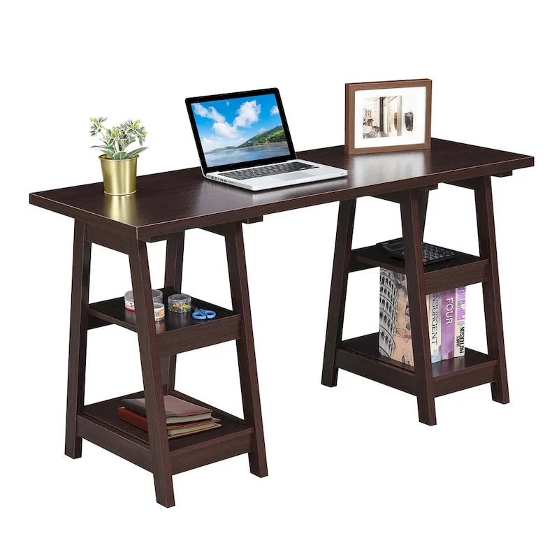 Bureau à Tréteaux Doubles | Montage Sans Outils | Grand Bureau pour la Maison