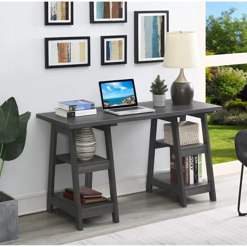 Bureau à Tréteaux Doubles | Montage Sans Outils | Grand Bureau pour la Maison