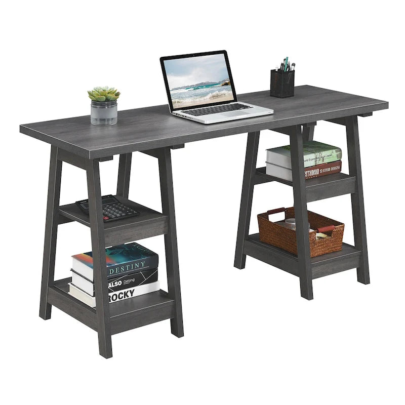 Bureau à Tréteaux Doubles | Montage Sans Outils | Grand Bureau pour la Maison