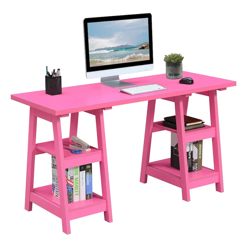 Bureau à Tréteaux Doubles | Montage Sans Outils | Grand Bureau pour la Maison