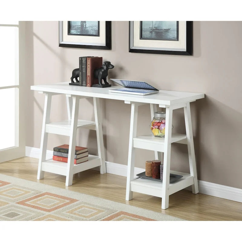 Bureau à Tréteaux Doubles | Montage Sans Outils | Grand Bureau pour la Maison