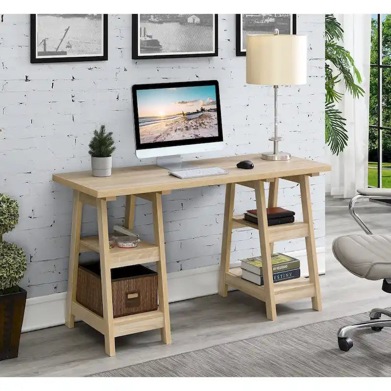Bureau à Tréteaux Doubles | Montage Sans Outils | Grand Bureau pour la Maison
