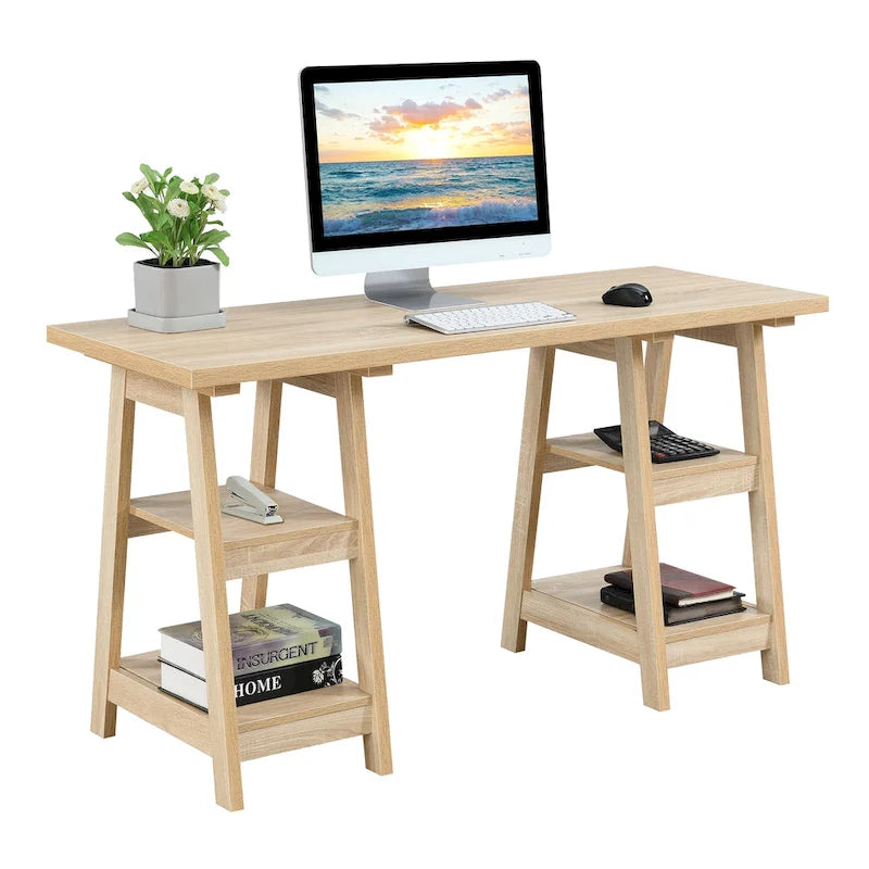 Bureau à Tréteaux Doubles | Montage Sans Outils | Grand Bureau pour la Maison