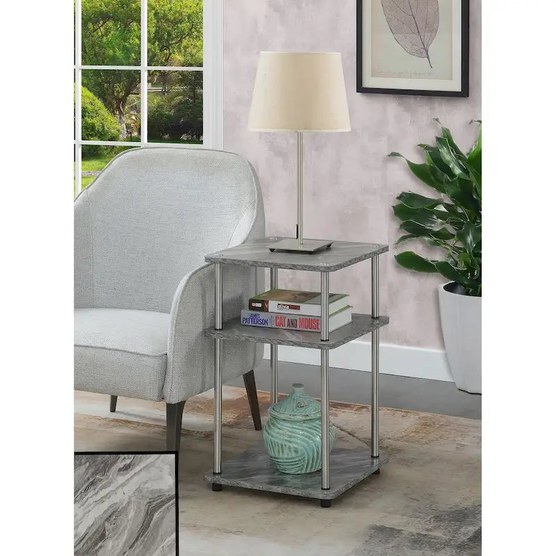 Table d'appoint à 3 niveaux sans outils | Table d'appoint avec étagère ouverte peu encombrante pour le salon
