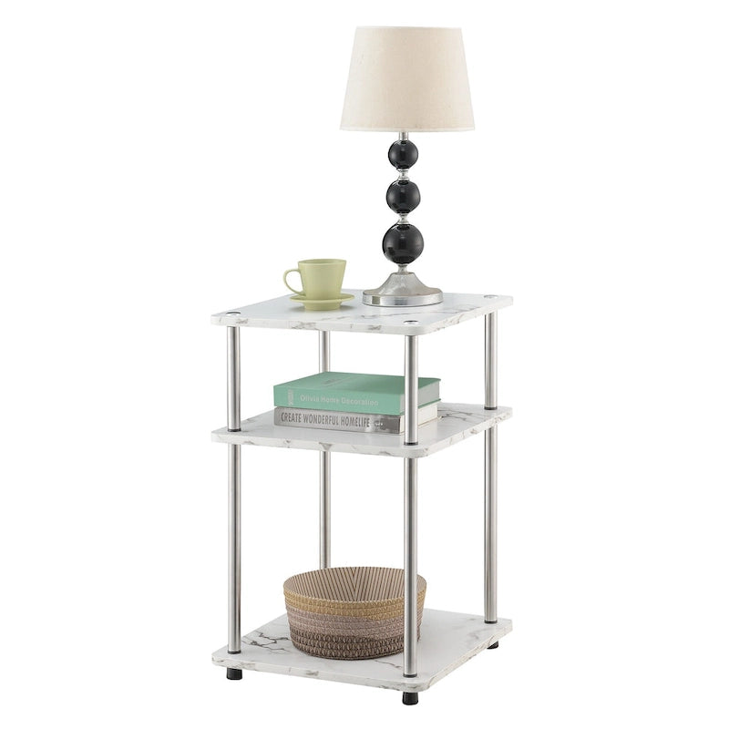 Table d'appoint à 3 niveaux sans outils | Table d'appoint avec étagère ouverte peu encombrante pour le salon
