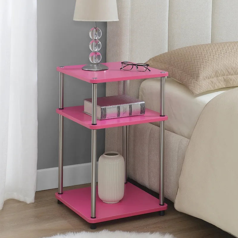 Table d'appoint à 3 niveaux sans outils | Table d'appoint avec étagère ouverte peu encombrante pour le salon