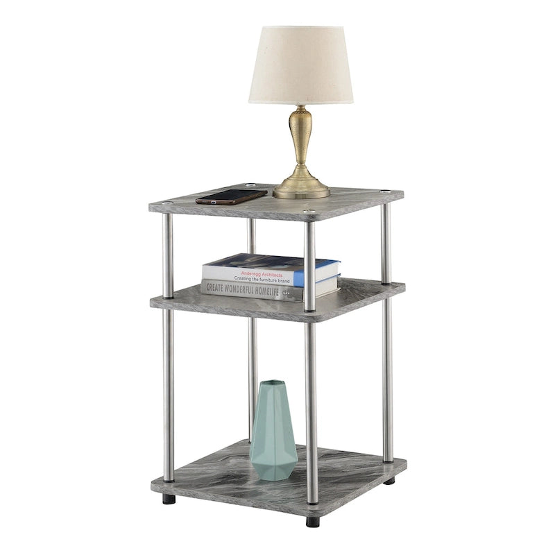 Table d'appoint à 3 niveaux sans outils | Table d'appoint avec étagère ouverte peu encombrante pour le salon