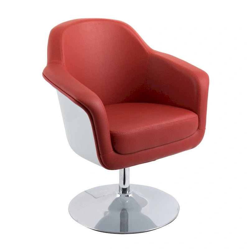 Fauteuil d'appoint moderne en cuir reconstitué | Accoudoirs inclinés | Piétement pivotant à base unique