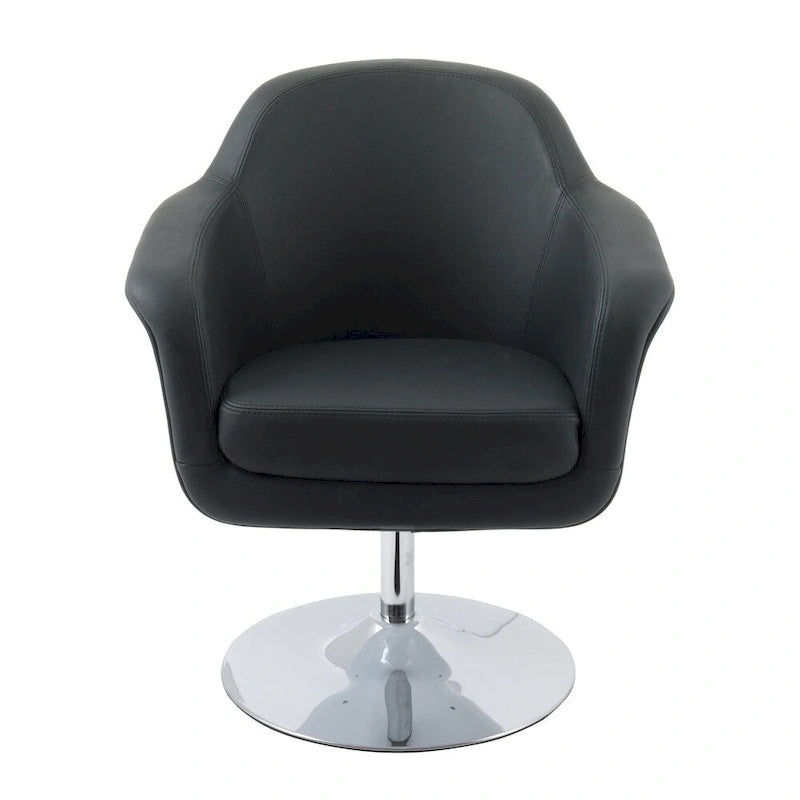 Fauteuil d'appoint moderne en cuir reconstitué | Accoudoirs inclinés | Piétement pivotant à base unique