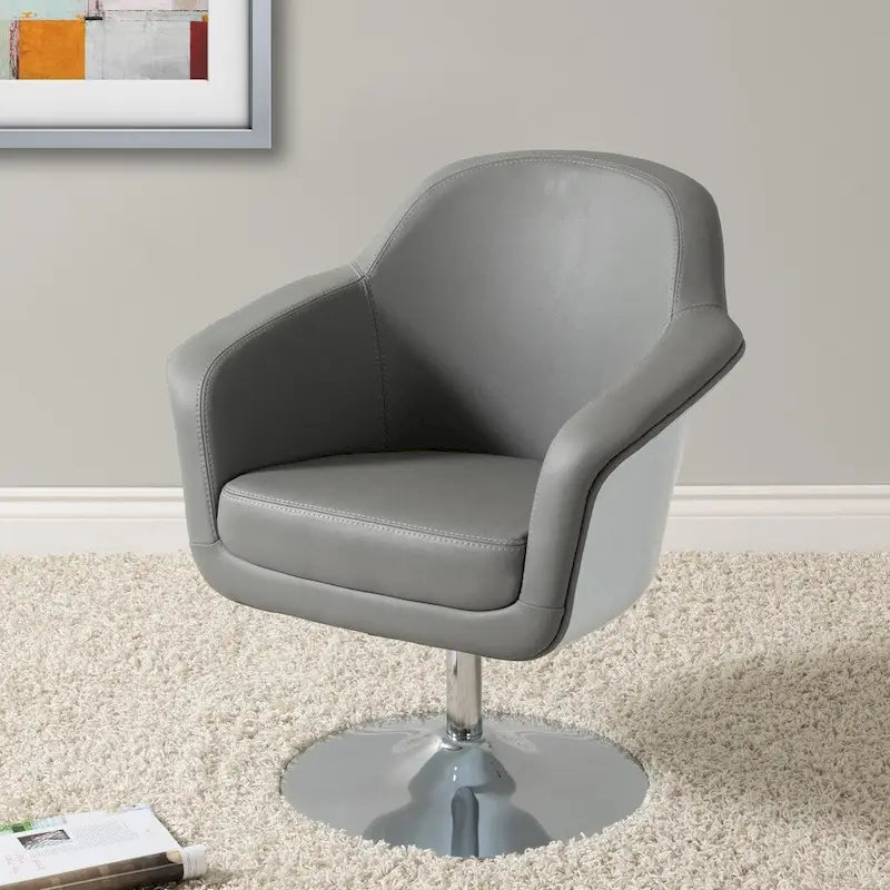 Fauteuil d'appoint moderne en cuir reconstitué | Accoudoirs inclinés | Piétement pivotant à base unique