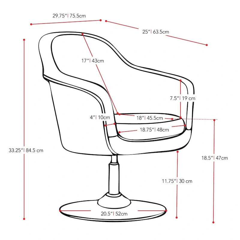 Fauteuil d'appoint moderne en cuir reconstitué | Accoudoirs inclinés | Piétement pivotant à base unique
