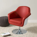 Fauteuil d'appoint moderne en cuir reconstitué | Accoudoirs inclinés | Piétement pivotant à base unique