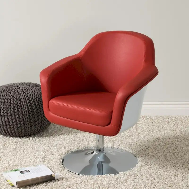 Fauteuil d'appoint moderne en cuir reconstitué | Accoudoirs inclinés | Piétement pivotant à base unique