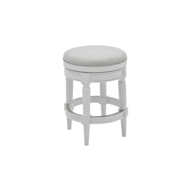 Chaise de bar pivotante de 26" de hauteur de comptoir, sans dossier, en bois massif blanc et tissu | Style moderne
