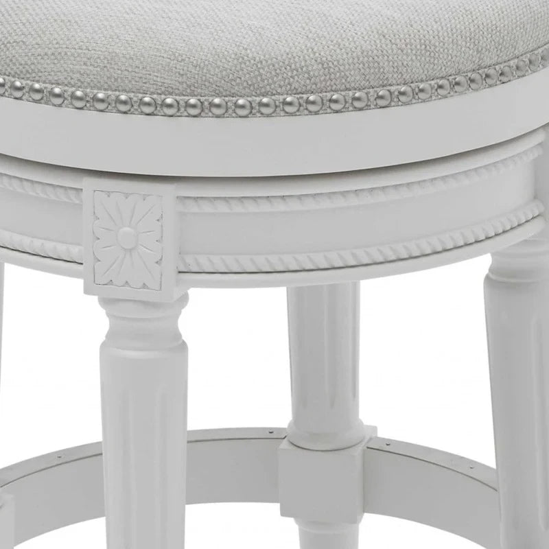 Chaise de bar pivotante de 26" de hauteur de comptoir, sans dossier, en bois massif blanc et tissu | Style moderne