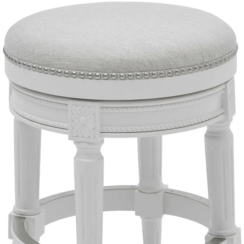 Chaise de bar pivotante de 26" de hauteur de comptoir, sans dossier, en bois massif blanc et tissu | Style moderne