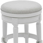 Chaise de bar pivotante de 26" de hauteur de comptoir, sans dossier, en bois massif blanc et tissu | Style moderne