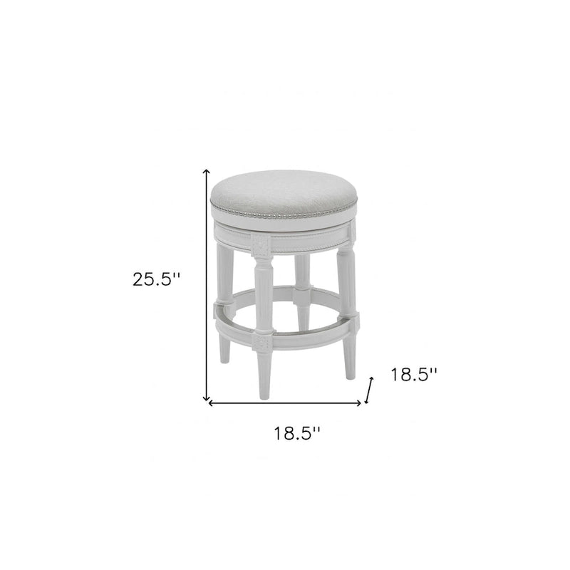 Chaise de bar pivotante de 26" de hauteur de comptoir, sans dossier, en bois massif blanc et tissu | Style moderne