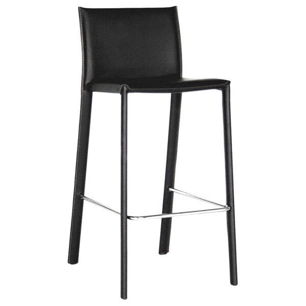 Tabouret de comptoir moderne en similicuir 26" | Rembourrage noir | Surpiqûres blanches