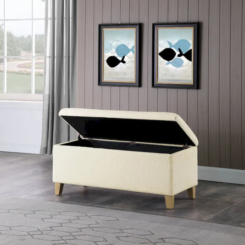 Banc de rangement HomePop en sherpa rembourré - Crème