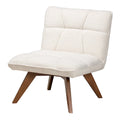 Fauteuil d'appoint en tissu bouclé crème Japandi | Structure en bois d'hévéa couleur noyer | Style minimaliste