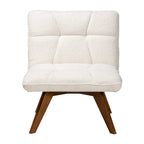 Fauteuil d'appoint en tissu bouclé crème Japandi | Structure en bois d'hévéa couleur noyer | Style minimaliste