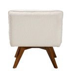 Fauteuil d'appoint en tissu bouclé crème Japandi | Structure en bois d'hévéa couleur noyer | Style minimaliste