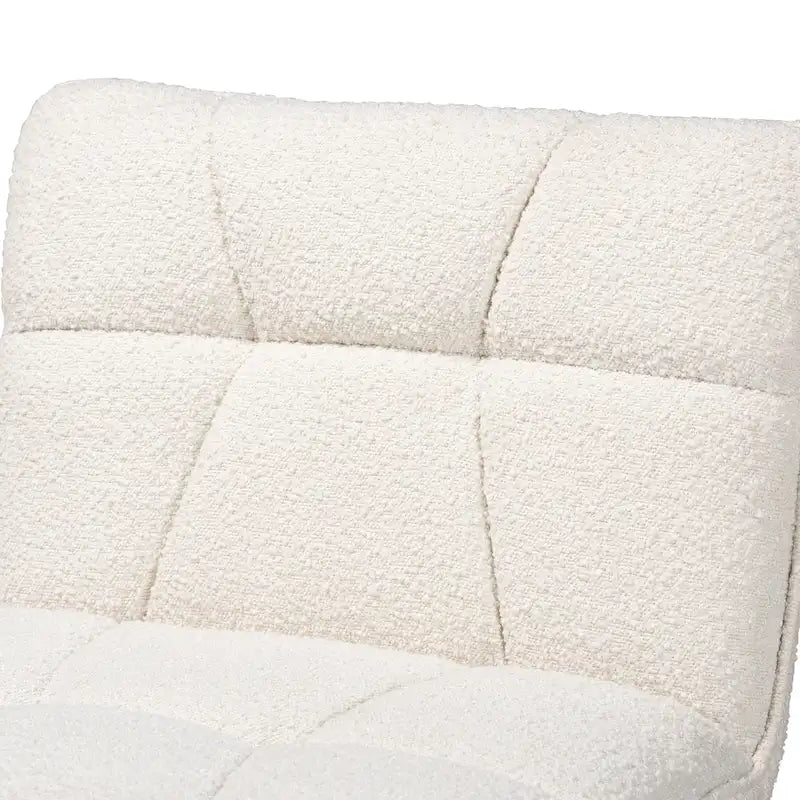 Fauteuil d'appoint en tissu bouclé crème Japandi | Structure en bois d'hévéa couleur noyer | Style minimaliste