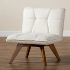 Fauteuil d'appoint en tissu bouclé crème Japandi | Structure en bois d'hévéa couleur noyer | Style minimaliste