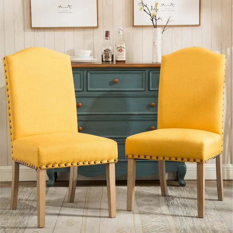 Lot de 2 chaises de salle à manger Parsons rembourrées en bois massif | Style urbain moderne | Assise en tissu