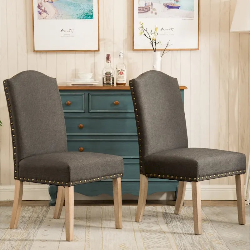 Lot de 2 chaises de salle à manger Parsons rembourrées en bois massif | Style urbain moderne | Assise en tissu