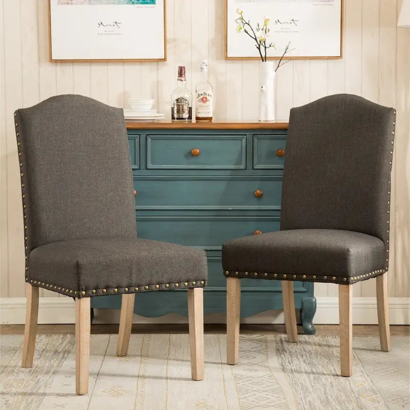 Lot de 2 chaises de salle à manger Parsons rembourrées en bois massif | Style urbain moderne | Assise en tissu
