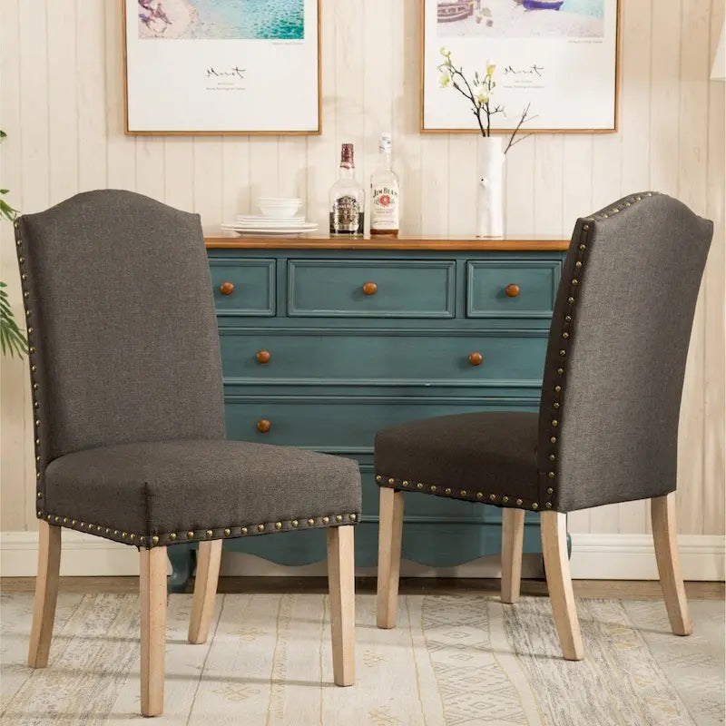 Lot de 2 chaises de salle à manger Parsons rembourrées en bois massif | Style urbain moderne | Assise en tissu