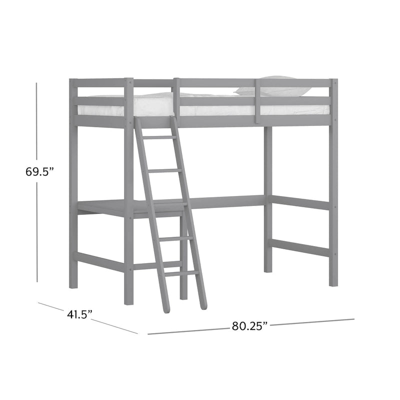 Lit mezzanine simple avec bureau | Cadre en bois massif | Lit mezzanine de bureau pour enfants et adolescents