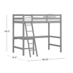 Lit mezzanine simple avec bureau | Cadre en bois massif | Lit mezzanine de bureau pour enfants et adolescents