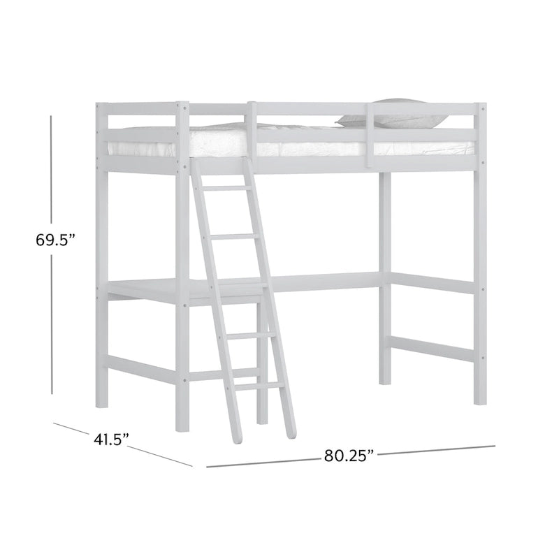Lit mezzanine simple avec bureau | Cadre en bois massif | Lit mezzanine de bureau pour enfants et adolescents