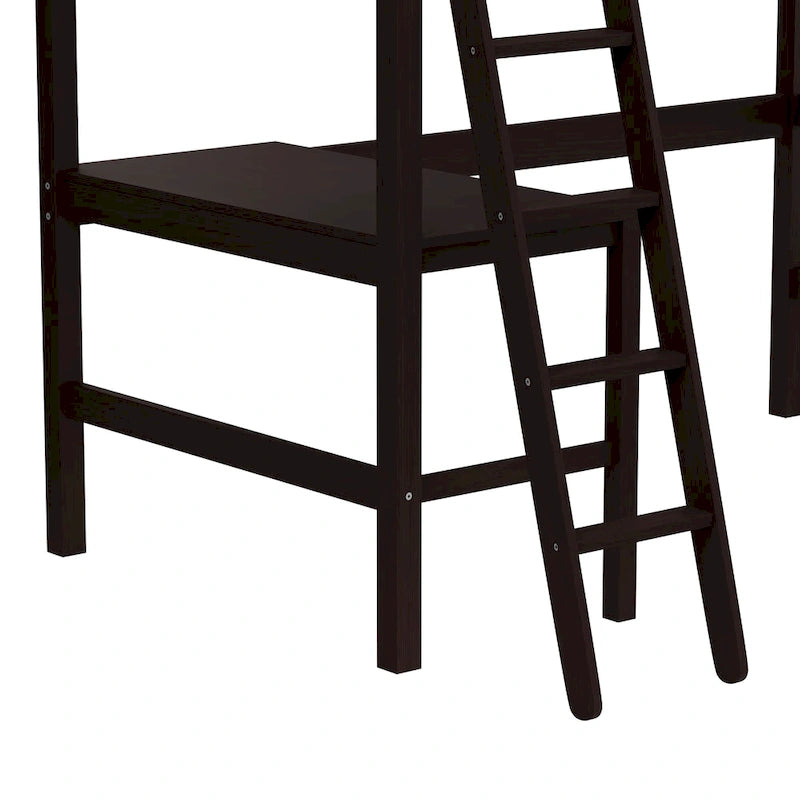 Lit mezzanine simple avec bureau | Cadre en bois massif | Lit mezzanine de bureau pour enfants et adolescents