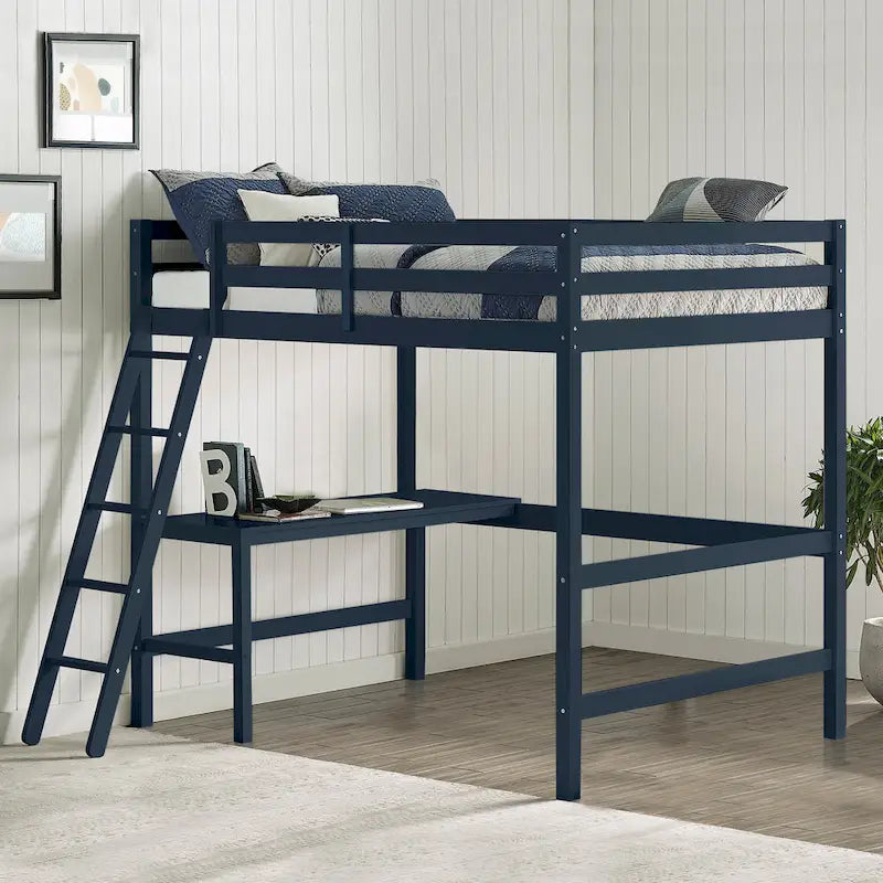 Lit mezzanine simple avec bureau | Cadre en bois massif | Lit mezzanine de bureau pour enfants et adolescents
