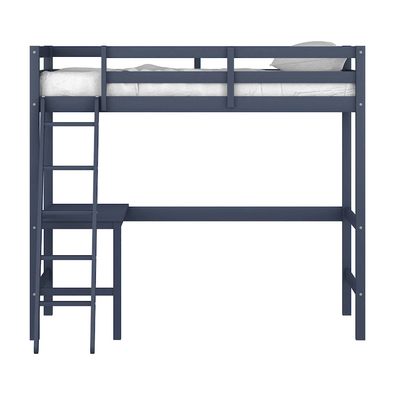 Lit mezzanine simple avec bureau | Cadre en bois massif | Lit mezzanine de bureau pour enfants et adolescents