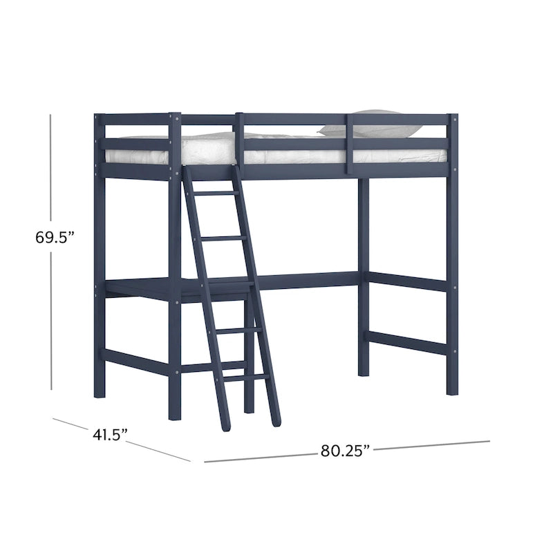 Lit mezzanine simple avec bureau | Cadre en bois massif | Lit mezzanine de bureau pour enfants et adolescents