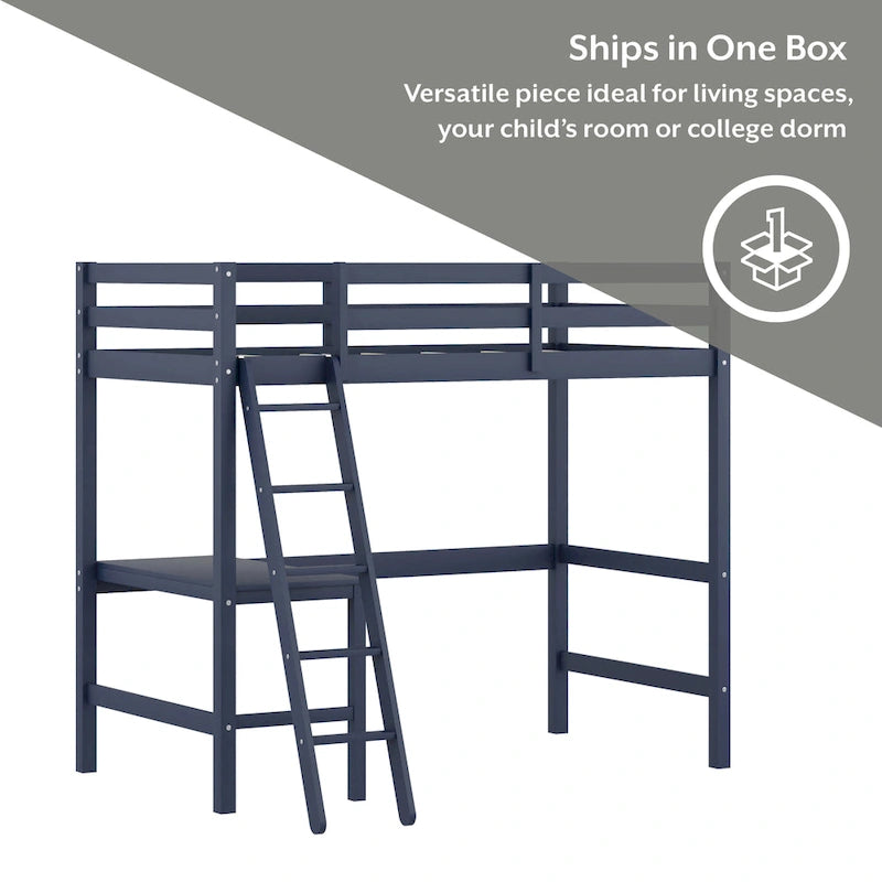 Lit mezzanine simple avec bureau | Cadre en bois massif | Lit mezzanine de bureau pour enfants et adolescents