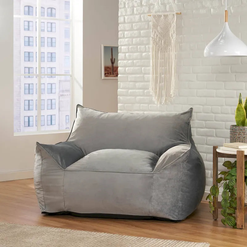Fauteuil Pouf Surdimensionné en Velours avec Accoudoirs | Fauteuil de Salon Doux pour Adulte