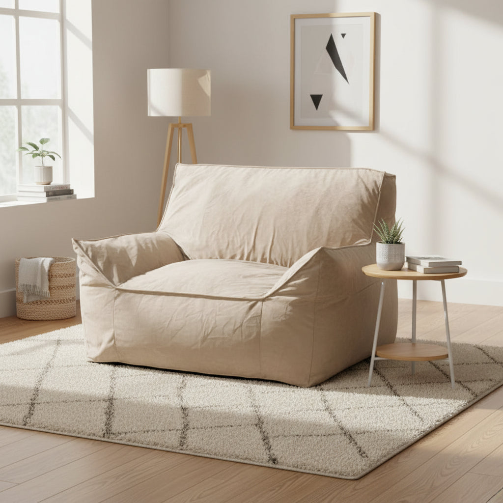 Fauteuil Pouf Surdimensionné en Velours avec Accoudoirs | Fauteuil de Salon Doux pour Adulte