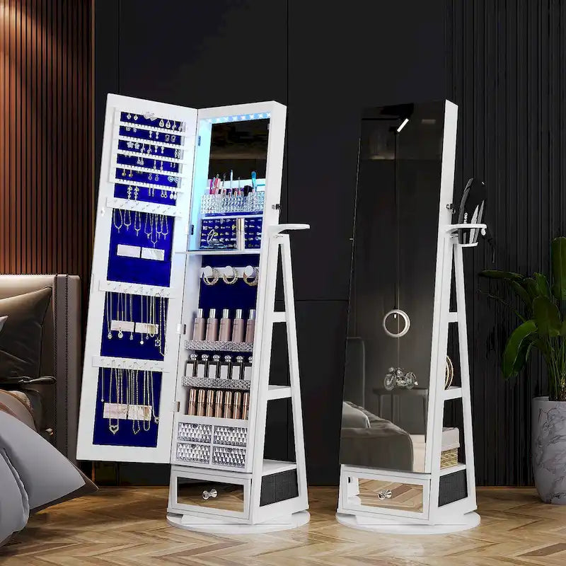 Bonnetière à bijoux rotative de 22 pouces avec miroir - N/A