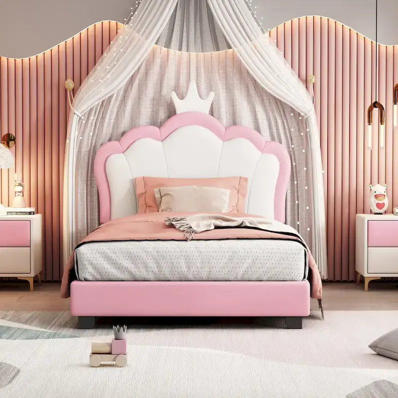 Lit de princesse capitonné avec tête de lit couronne