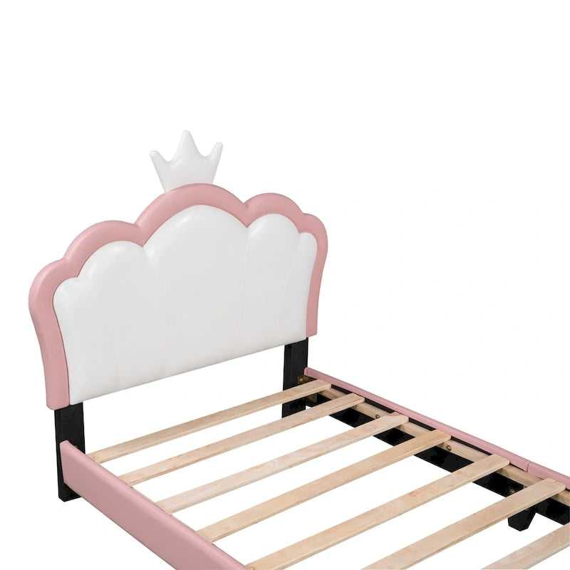 Lit de princesse capitonné avec tête de lit couronne