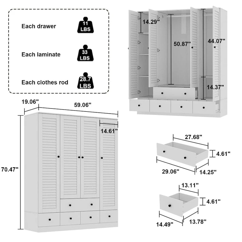 Armoire de chambre Armoire Armoire Dressing Tringle à vêtements Tiroir
