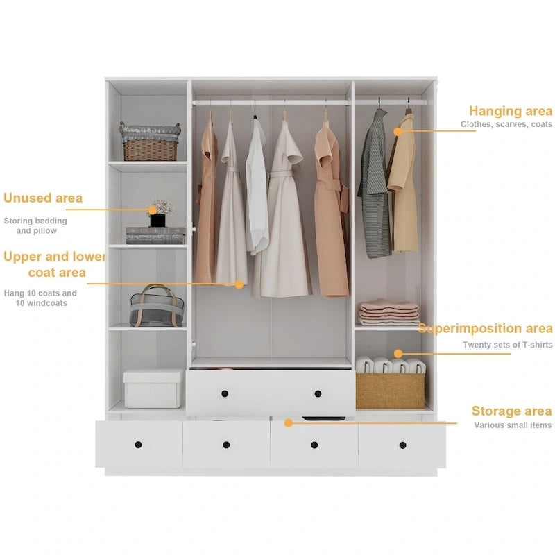 Armoire de chambre Armoire Armoire Dressing Tringle à vêtements Tiroir
