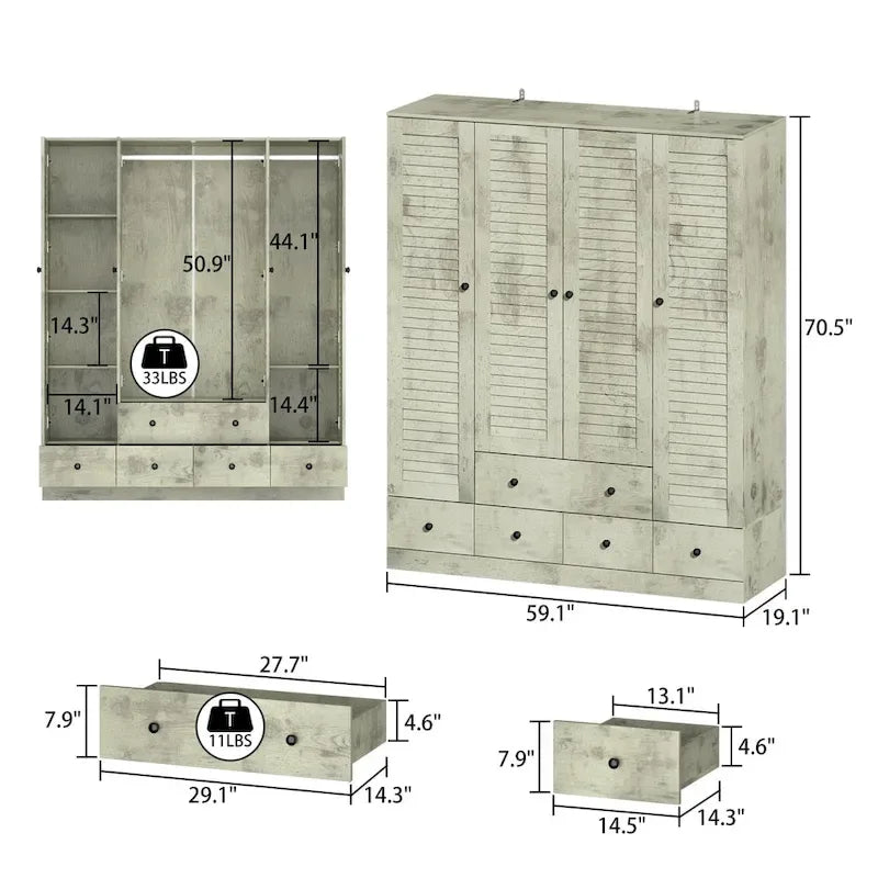 Armoire de chambre Armoire Armoire Dressing Tringle à vêtements Tiroir