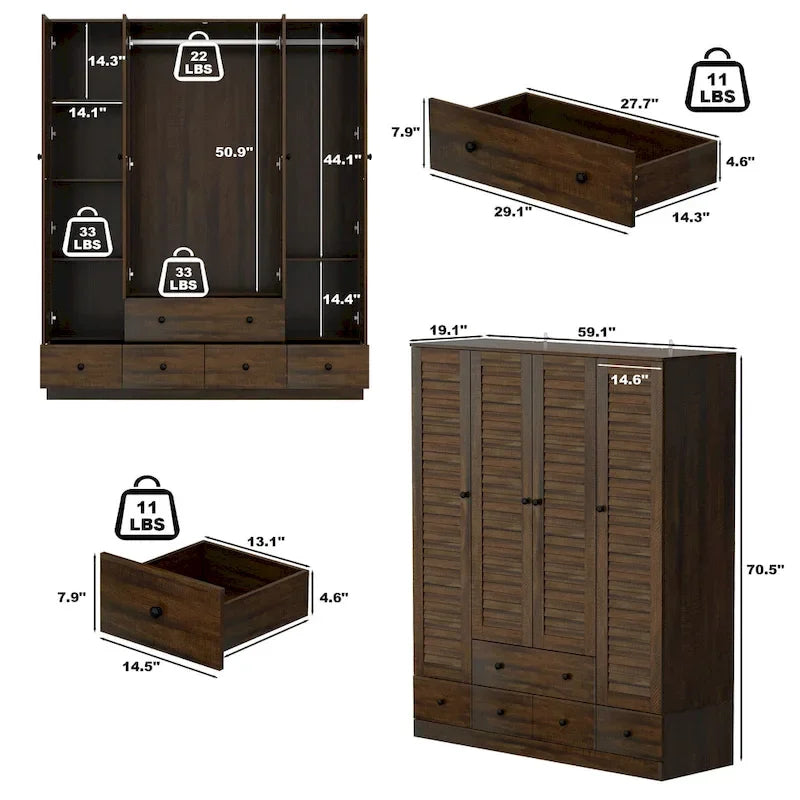 Armoire de chambre Armoire Armoire Dressing Tringle à vêtements Tiroir